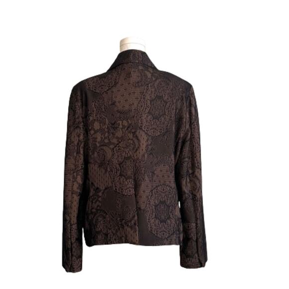 Rafaella Blazer Brown Black Lace Overlay Flap Pockets Career Jacket Size 12 - Picture 4 of 12
